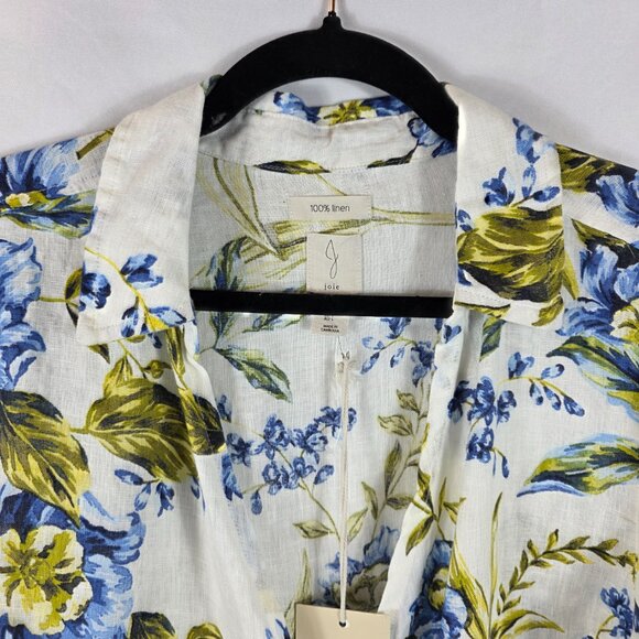 Joie Long Sleeve Linen Wrap Blouse Women's Size Large Ivory, Blue, Yellow Floral - Picture 3 of 12